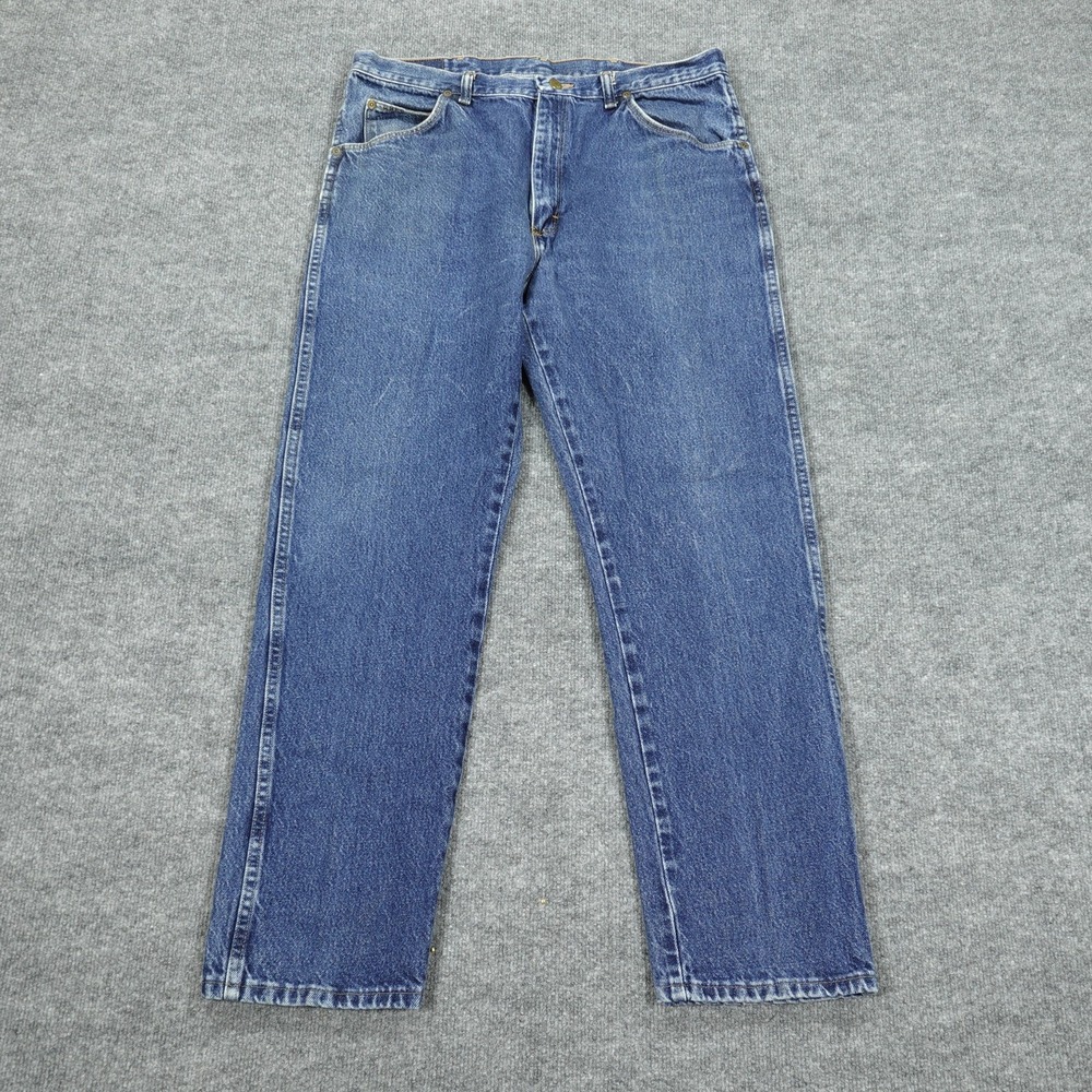 Wrangler Jeans Mens‎ 36x32 Blue Straight Regular Fit Denim Pockets Comfort Logo